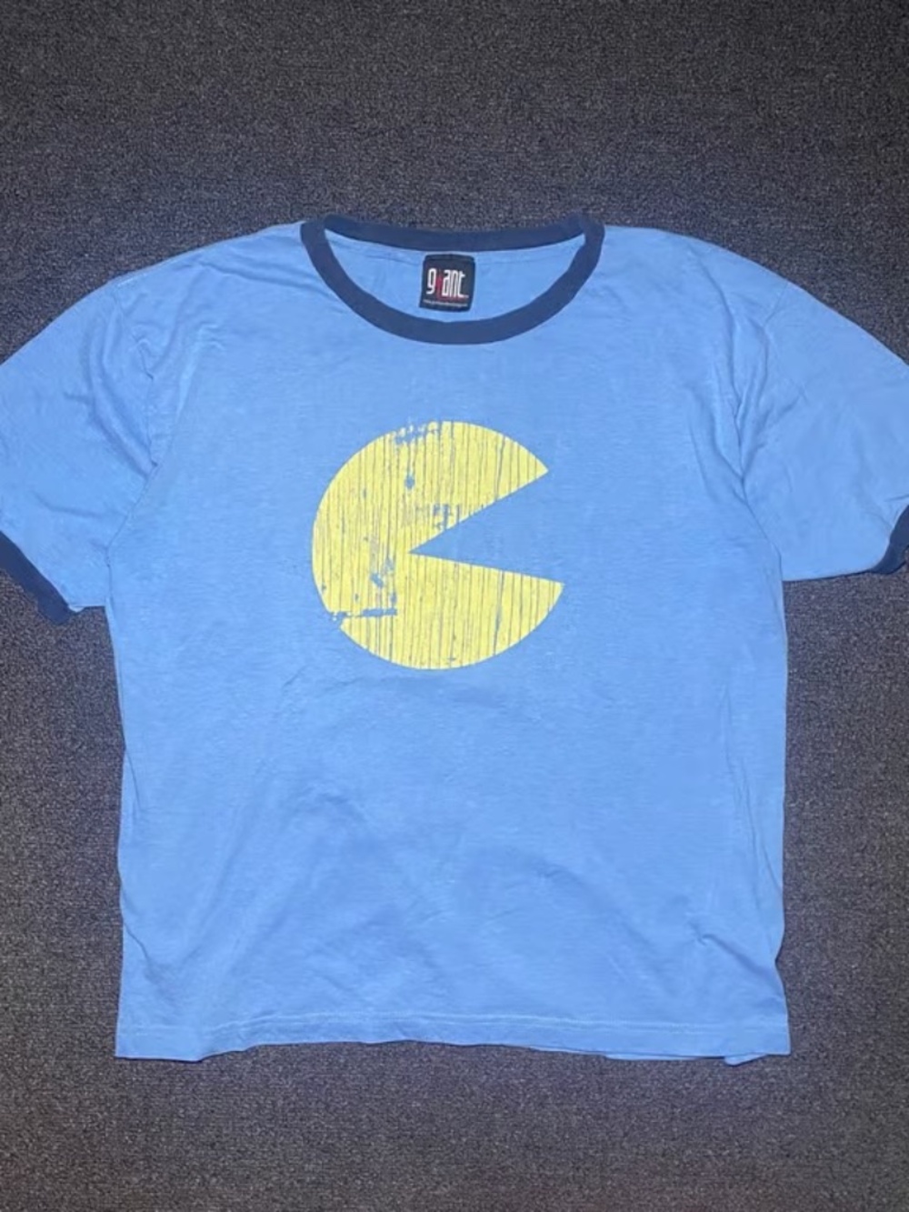 vintage 90's pac man video game blue ringer giant tag shirt size medium